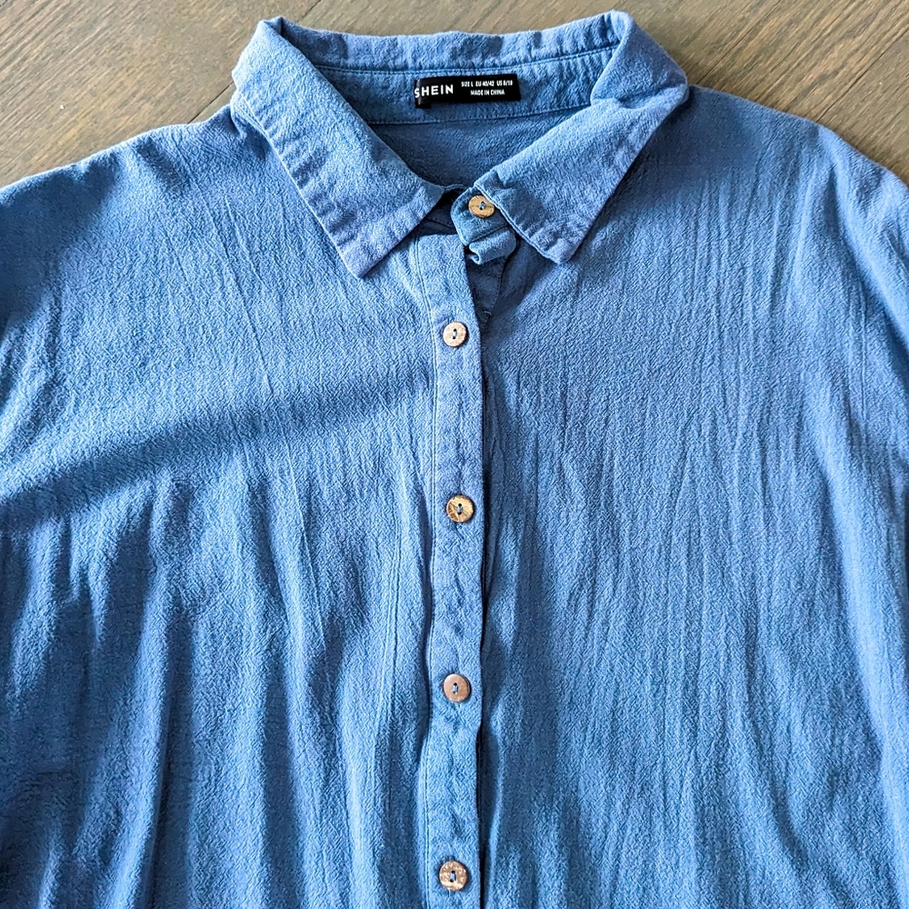 SHEIN Women's Pocket Front Button Up Shirt, Dusty Blue, 8/10 - Picture 5 of 6